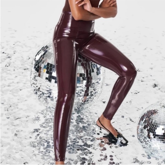 SPANX Medium Regular Leggings Faux Leather Patent Leggings in Ruby NWT - Picture 5 of 11